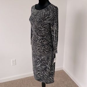 NWT Anne Klein Black and Silver Sparkle Midi 3/4 Sleeve Dress Size 6